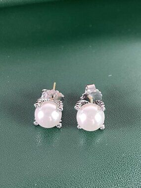 David Yurman Cable Pearl Stud Earrings with Diamonds